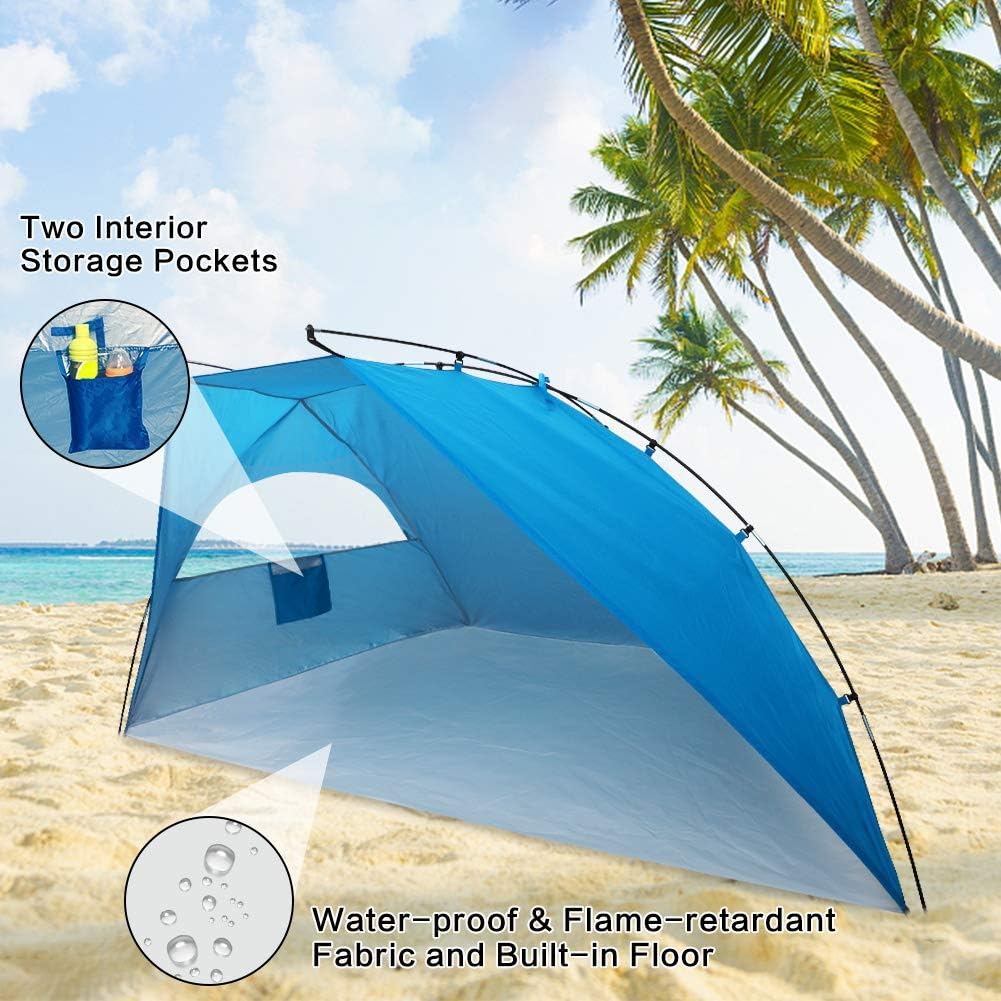 Portable Sun Shelter Beach Tent, 9ft Large Tent, UV Protection, Blue A437474