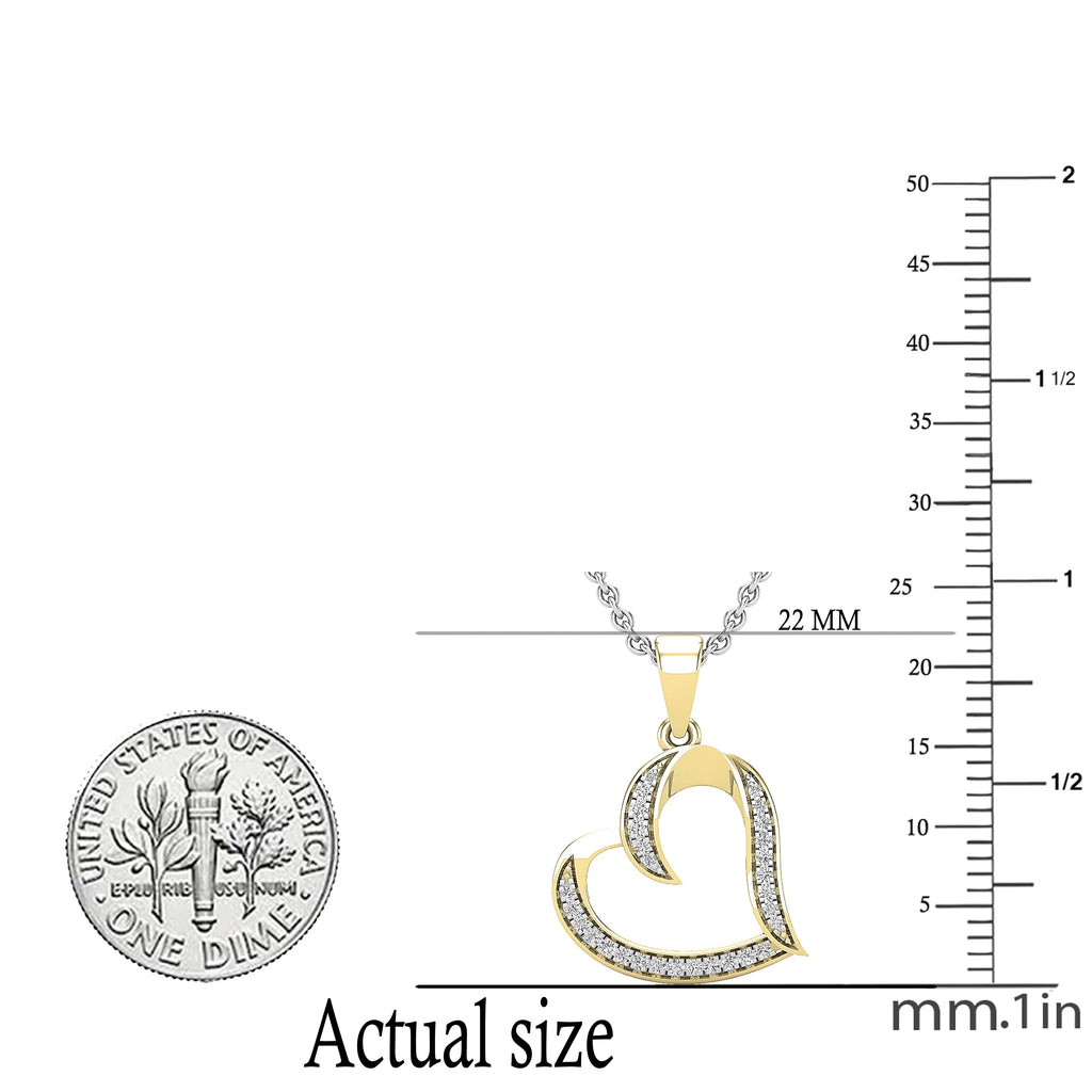 Round White Diamond Heart Pendant with 18 Inch Silver Chain in 10K Yellow Gold D25627