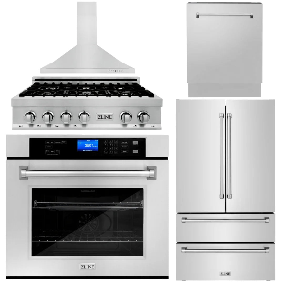 5-Piece Stainless Steel Appliance Package with Gas Rangetop, Range Hood, Refrigerator, Dishwasher and Wall Oven O7190