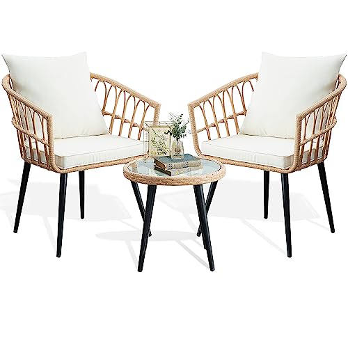 3 Piece Beige Wicker Patio Bistro Set C578