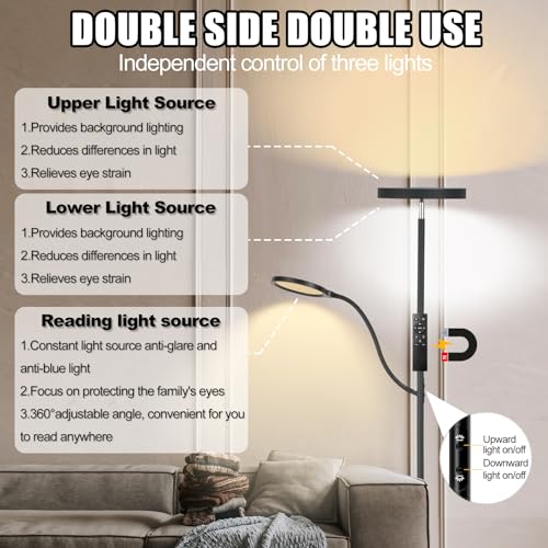 36W 3000LM LED Tall Floor Lamp with Dimmable Reading Light H797397