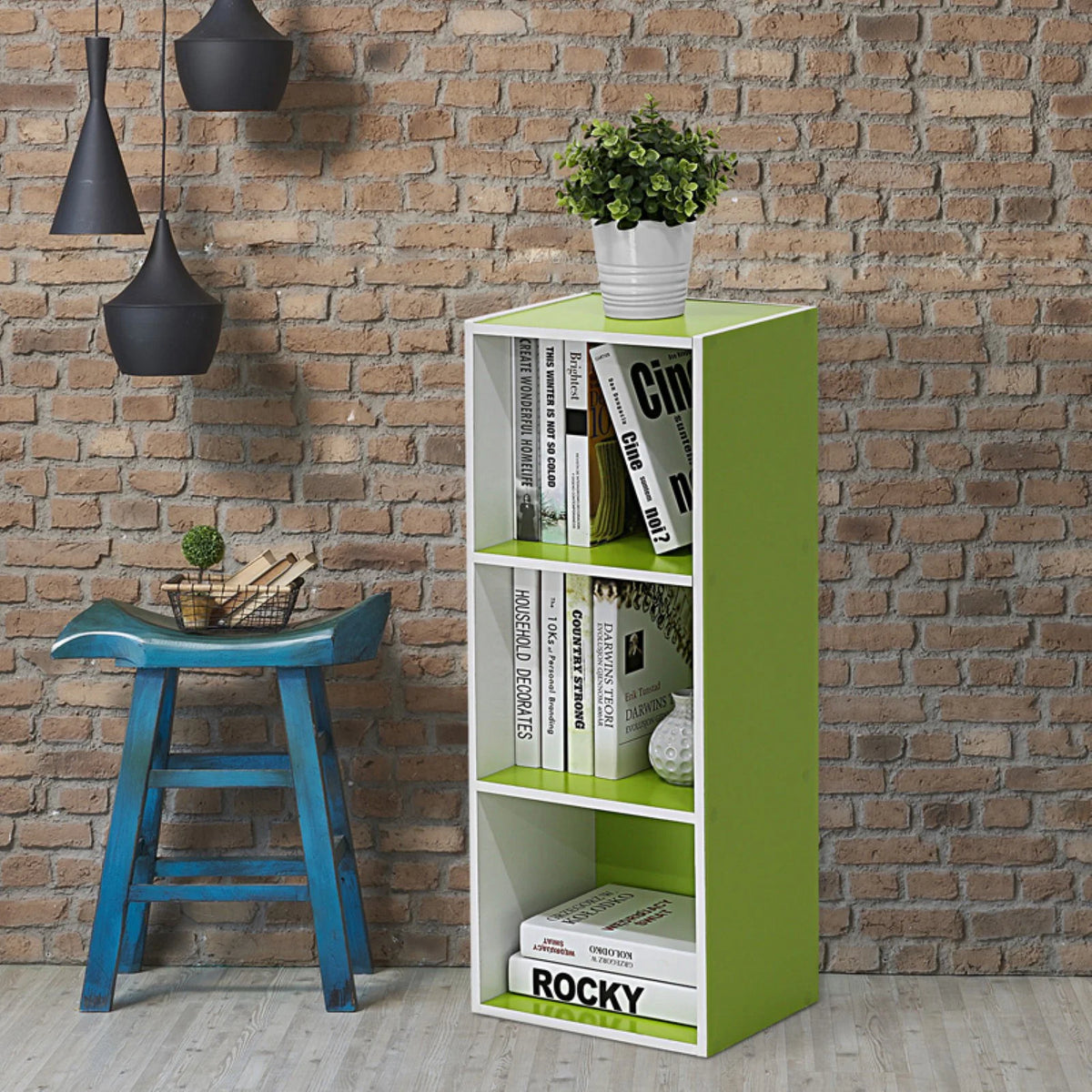 White Pink 3-Tier Engineered Wood Bookcase M1279