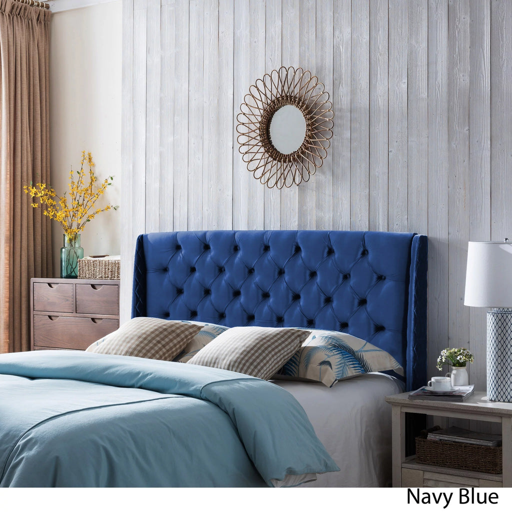 Navy Blue Velvet Queen Headboard Y956