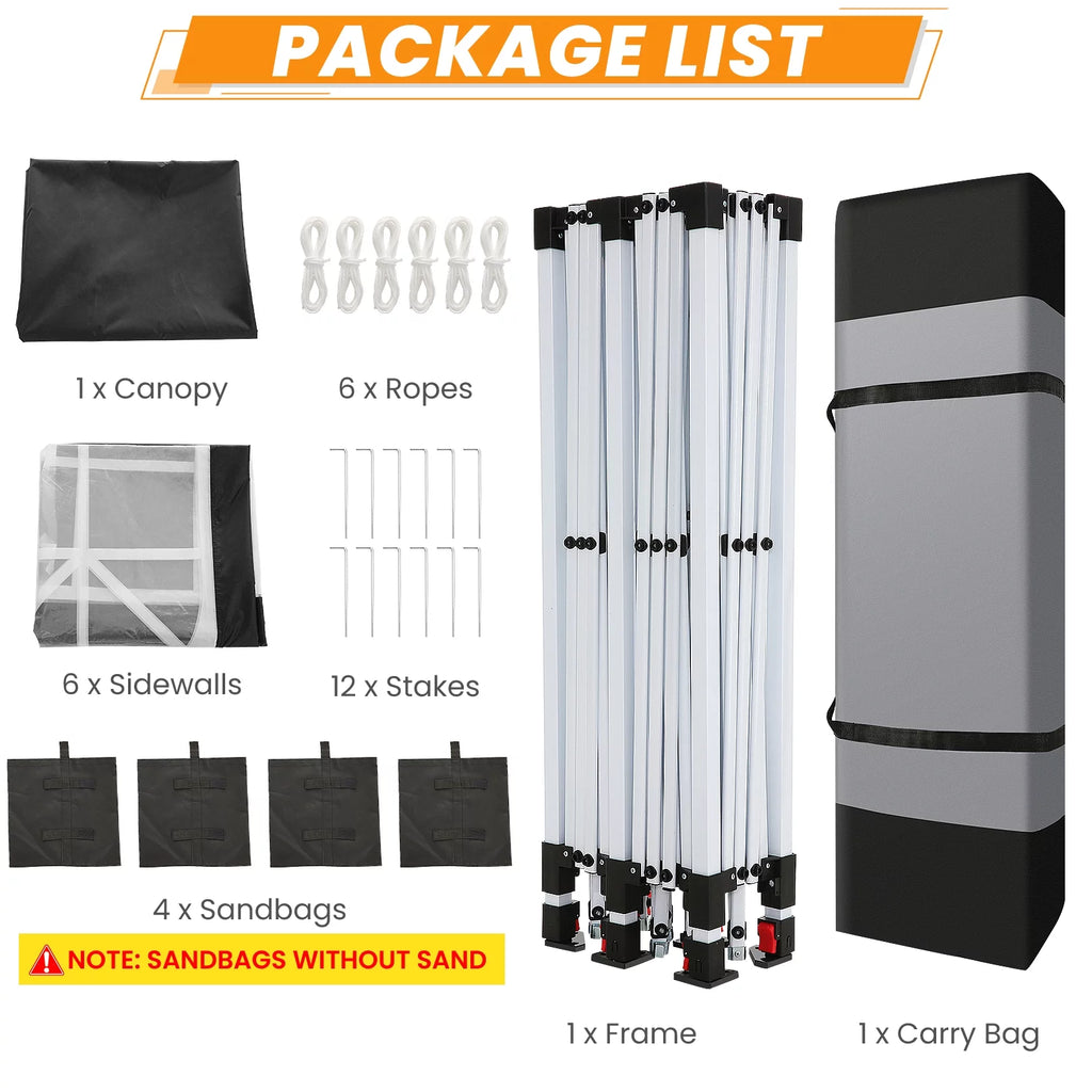 10'x20' Pop up Canopy Tent with 6 Sidewalls and Carry Bag C183