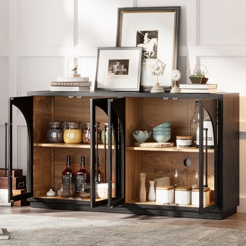 Navy Blue 60-Inch Glass Doors Sideboard with Adjustable Shelves P558
