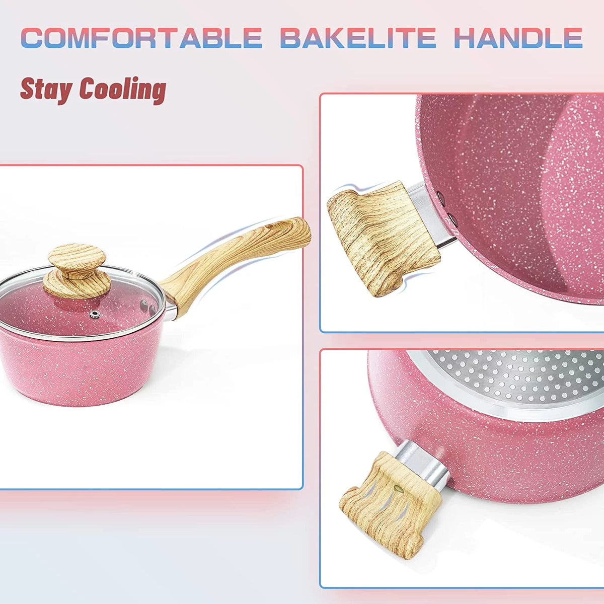 8 Piece Pink Nonstick Granite Stone Cookware Set F877615