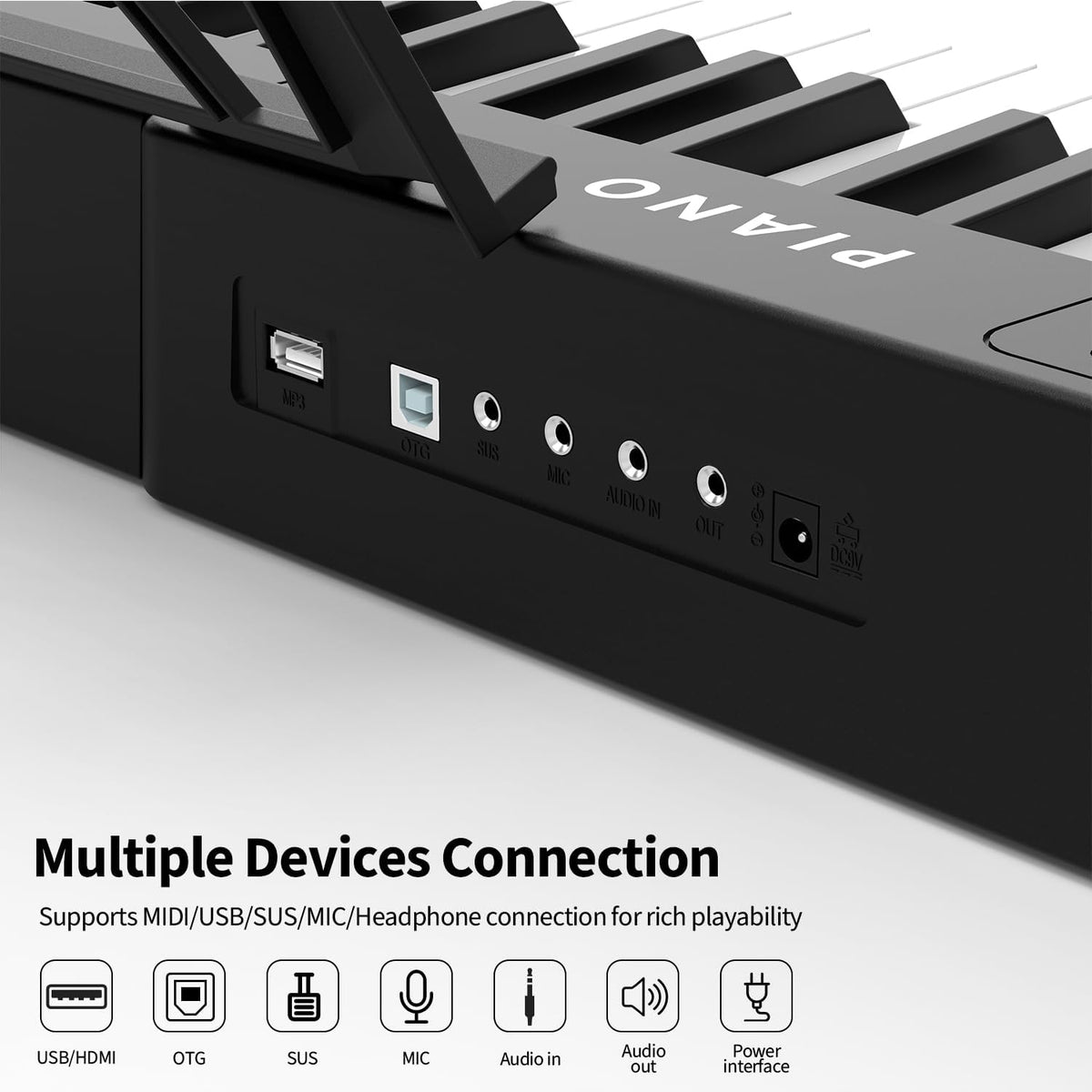 88 Key Semi Weighted Digital Piano Keyboard Set with Stand, Built-In Speakers, Sustain Pedal, Bluetooth, MIDI, USB, MP3 X379