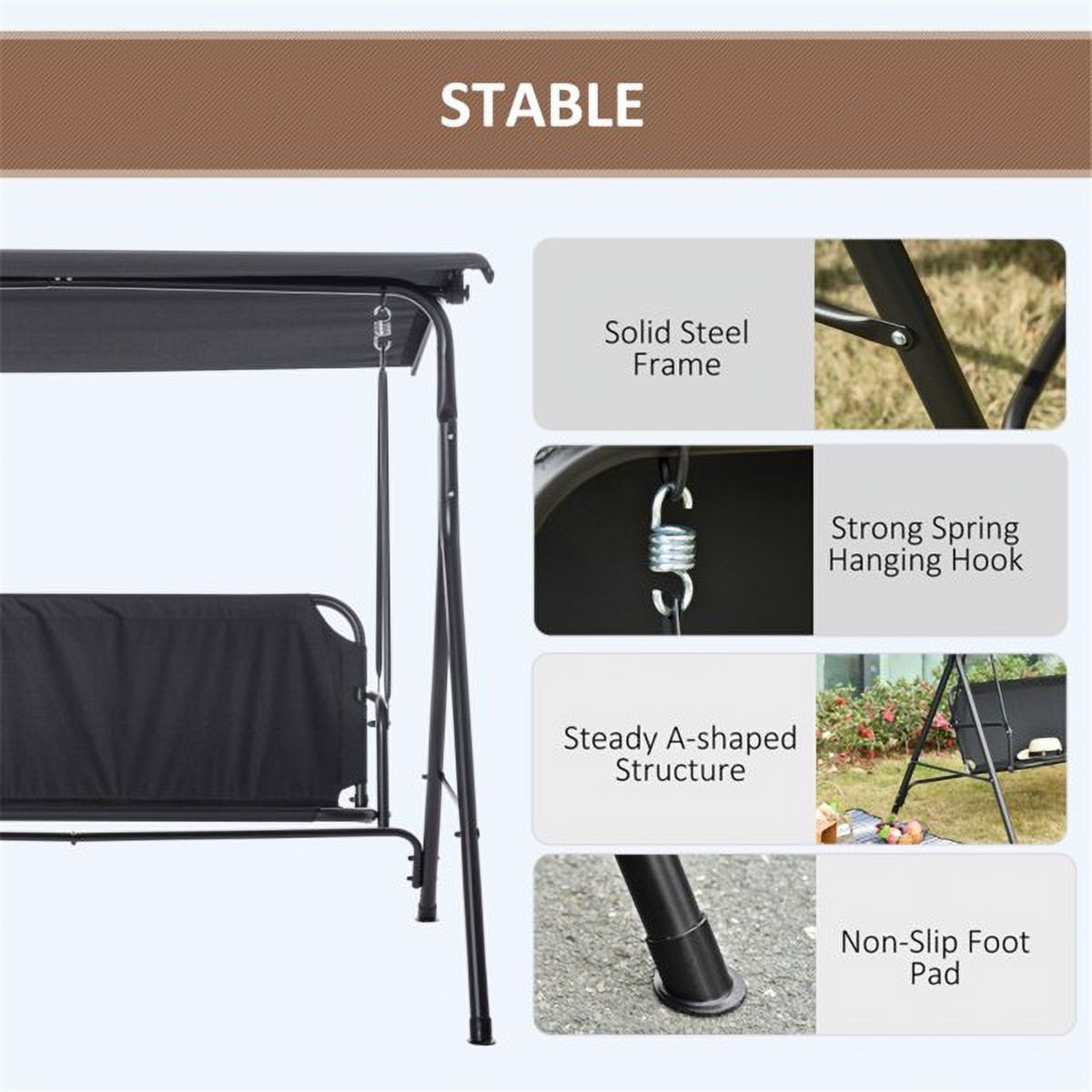 Black 3-Person Porch Swing X76557