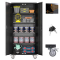 Metal Storage Cabinet with Lock, 72In Steel Storage Cabinet with Wheels, Black J98037