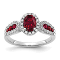 14k White Gold Lab Grown Diamond and Oval Created Ruby Ring Size 7.00 W508