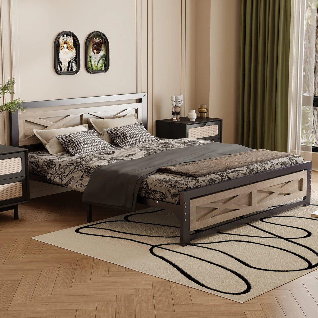 Platform Bed Frame with Headboard, Twin Size Bed N970