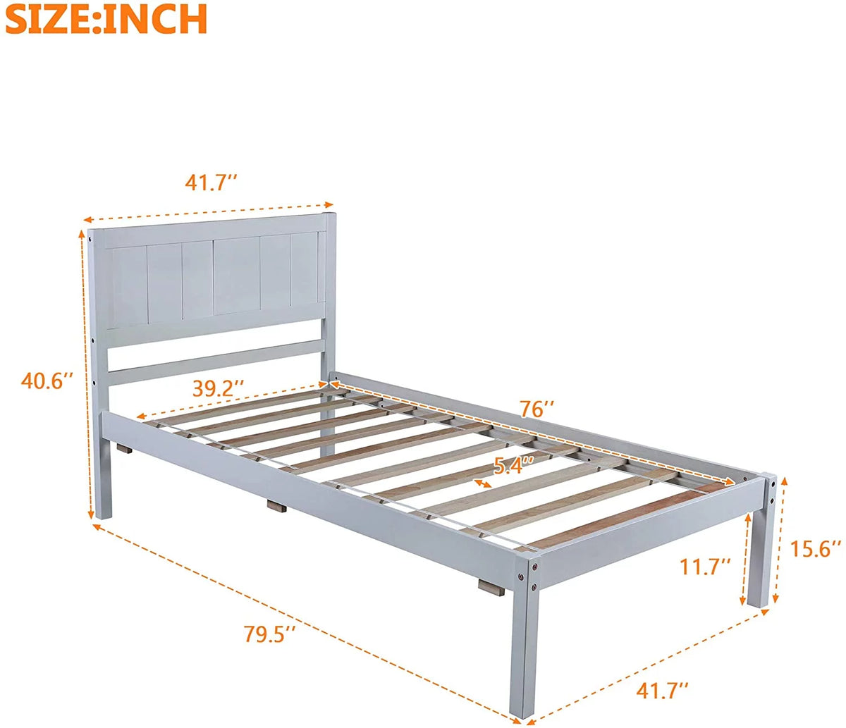 Gray Twin Pine Wood Platform Bed J840