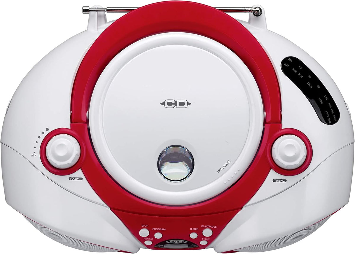 White/Red Portable Stereo Boombox with CD Player, AM/FM Radio, Pack of 2 R1114