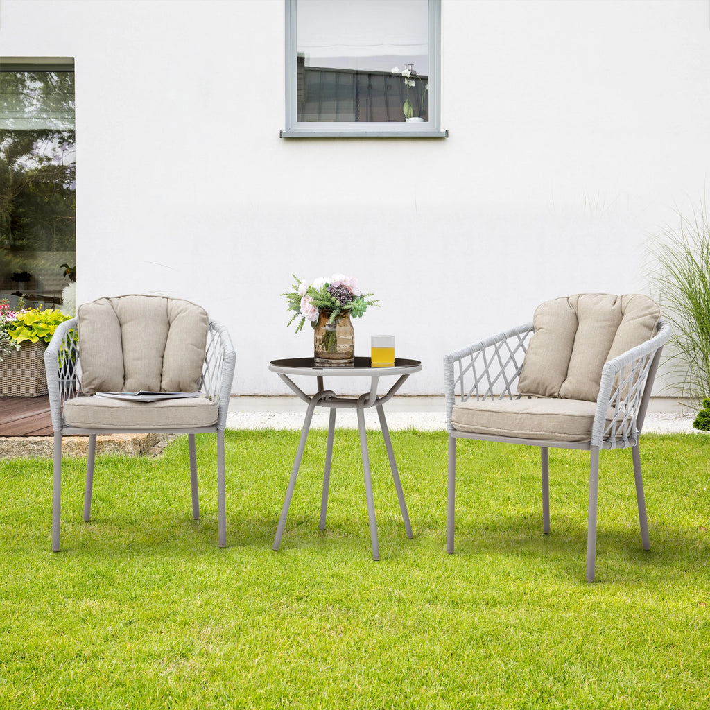 3pcs Steel Rope Bistro Set with Cushions I60898
