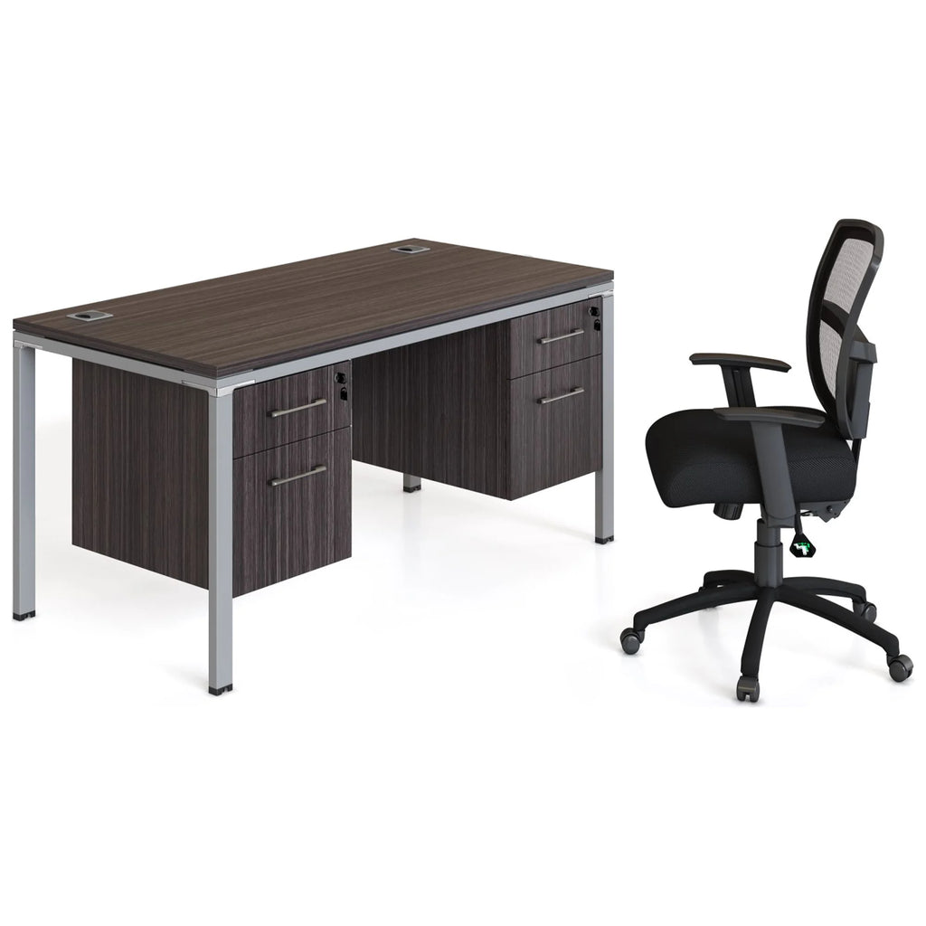 Single Desk with 2 Pedestals, 66" x 30" Desk Top, Driftwood H267