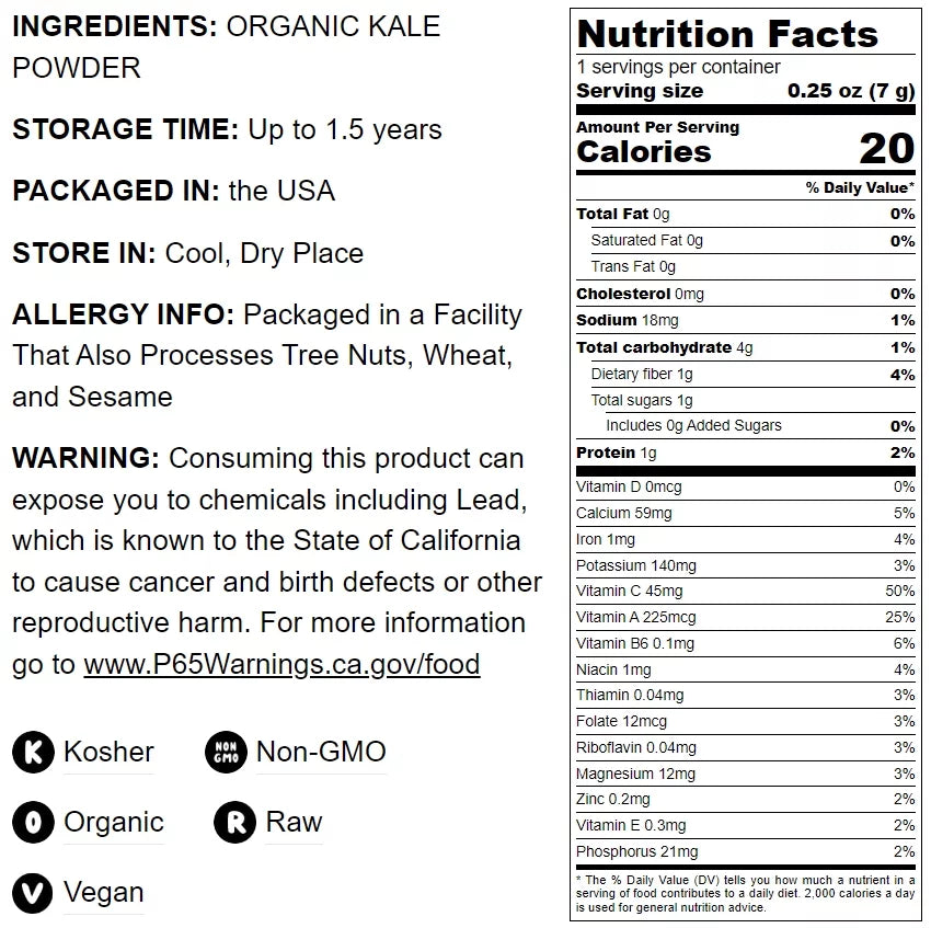 Organic Kale Powder, 4 Pounds F189734
