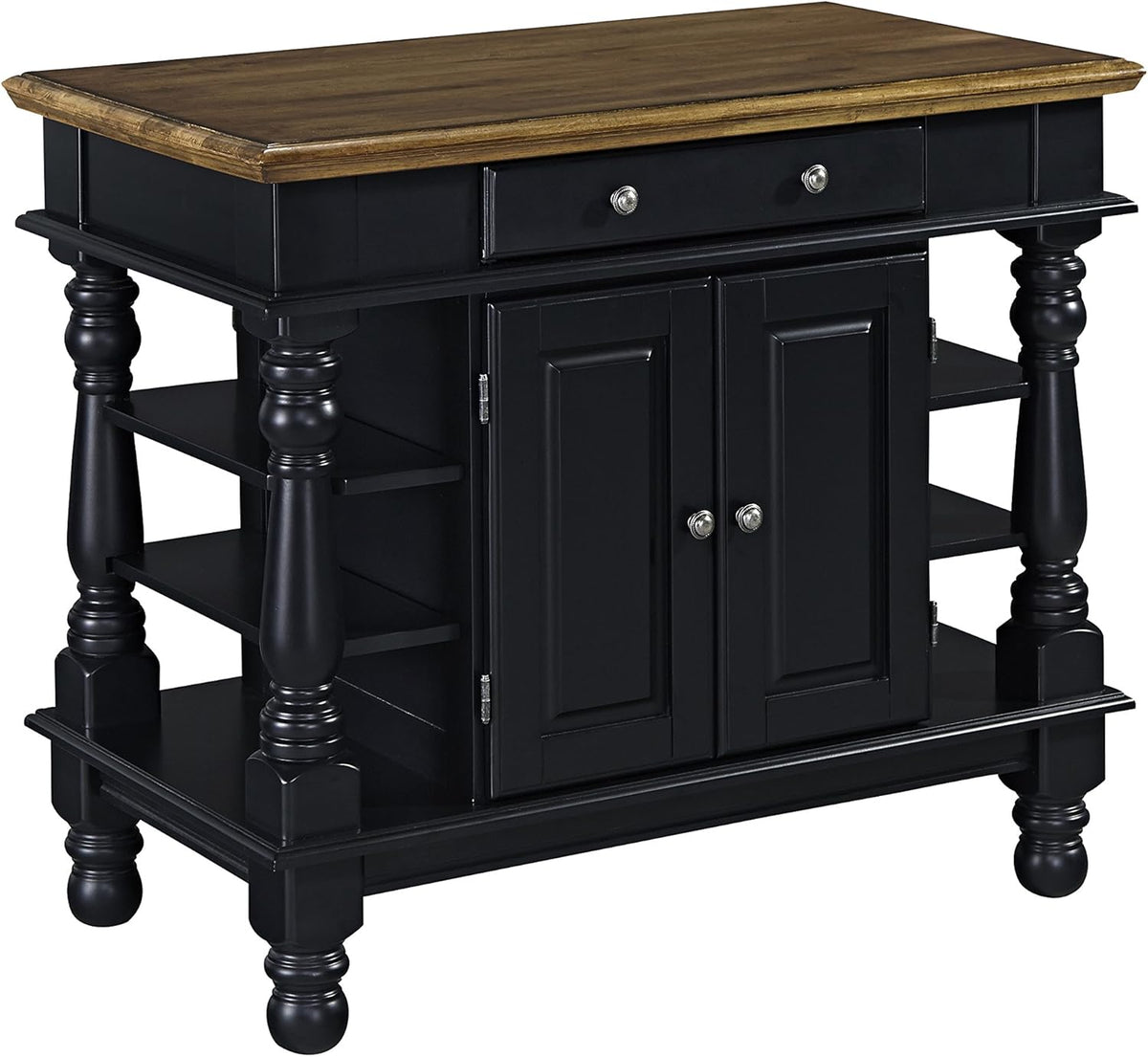 Black Kitchen Island with Distressed Oak Top W412677