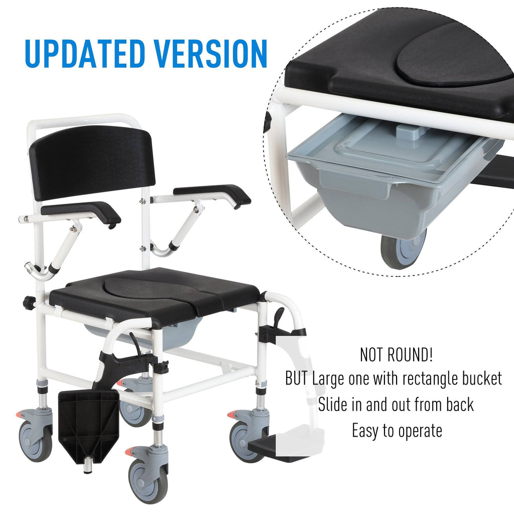 Black Commode Wheelchair with 4 Castor Wheels and Detachable Bucket F4634