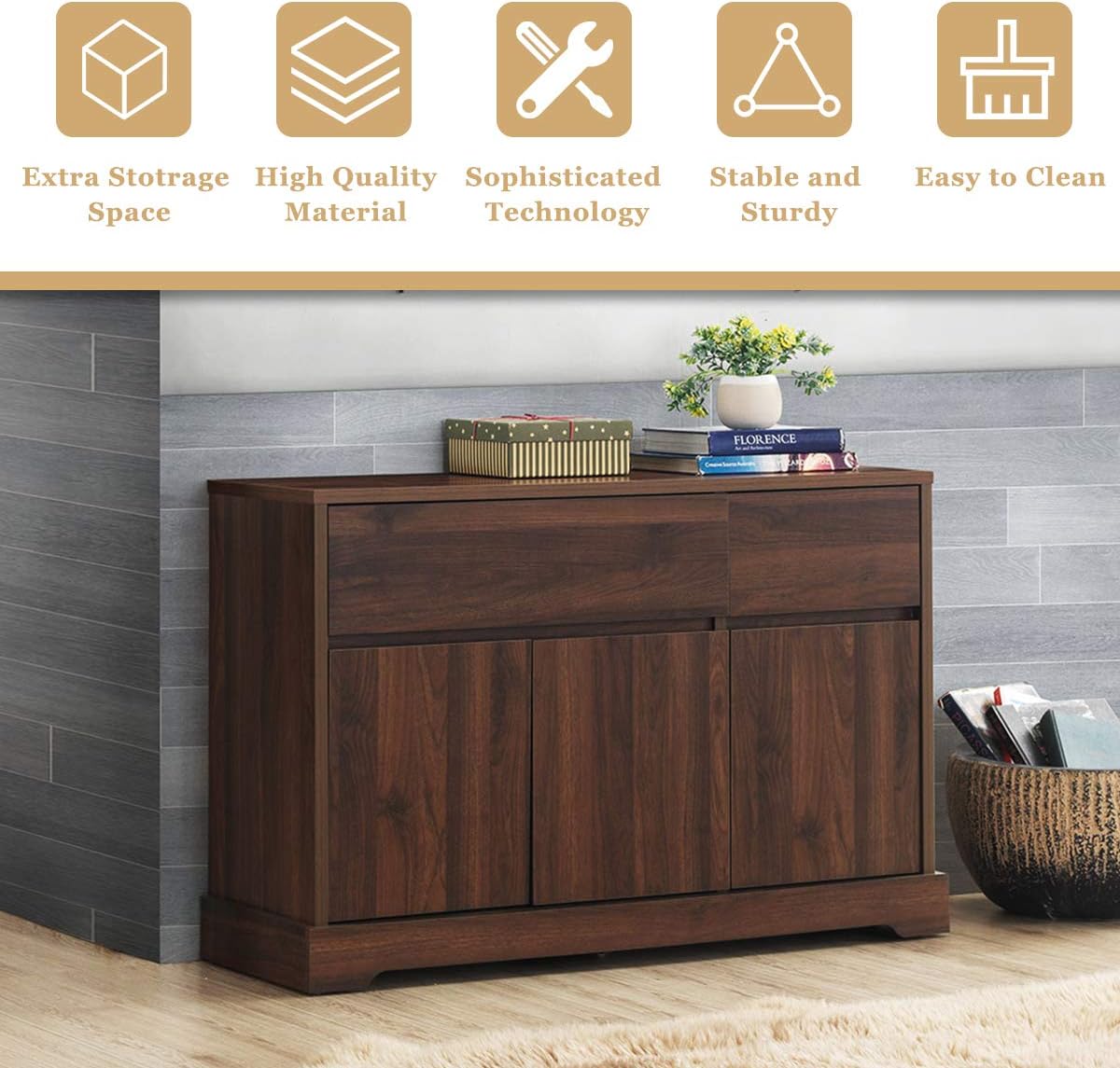 Walnut Buffet Sideboard with 2 Drawers and 2 Cabinets W224274