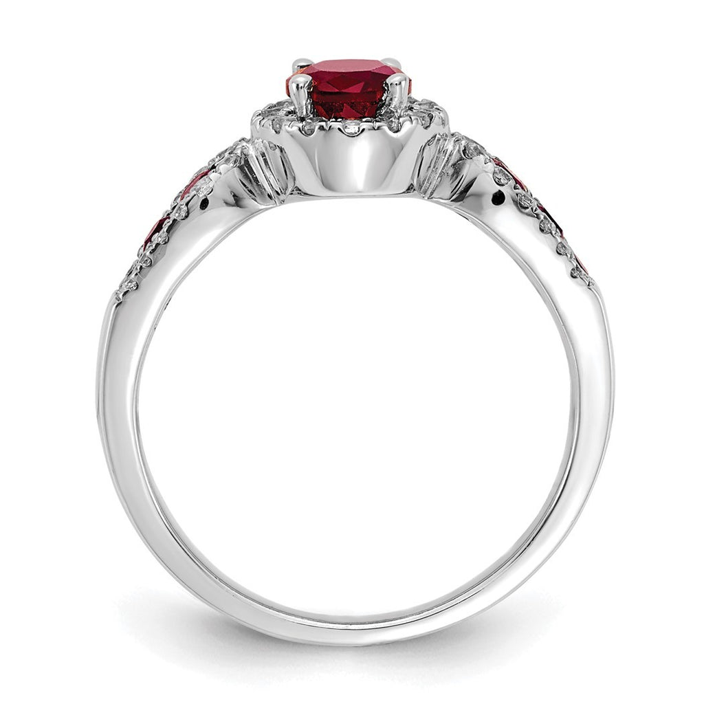 14k White Gold Lab Grown Diamond and Oval Created Ruby Ring Size 7.00 W508