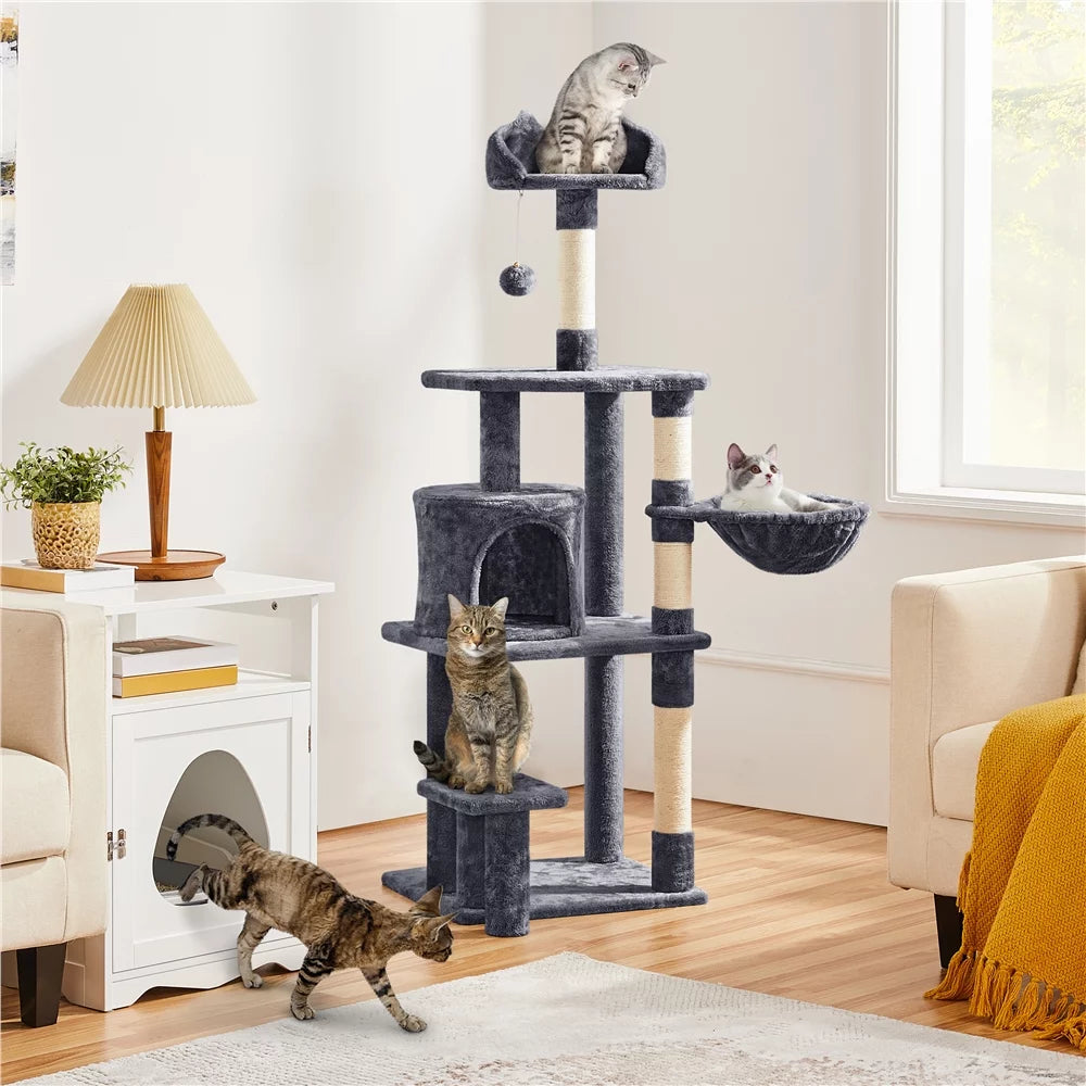 57" Multi Level Cat Tree with Basket & Condo & Scratching, Dark Gray N716150
