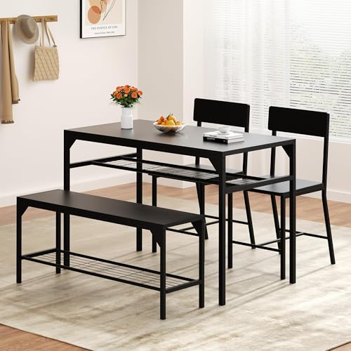 Black Dining Table Set with Bench and Chairs V26726
