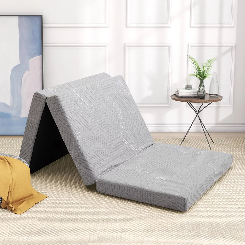 Gray Tri Fold Gel Memory Foam Mattress with Washable Cover S175