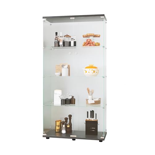 White Glass Display Cabinet with 4 Shelves and Lock, 16.7" W x 14.3" D x 64.7" H V754