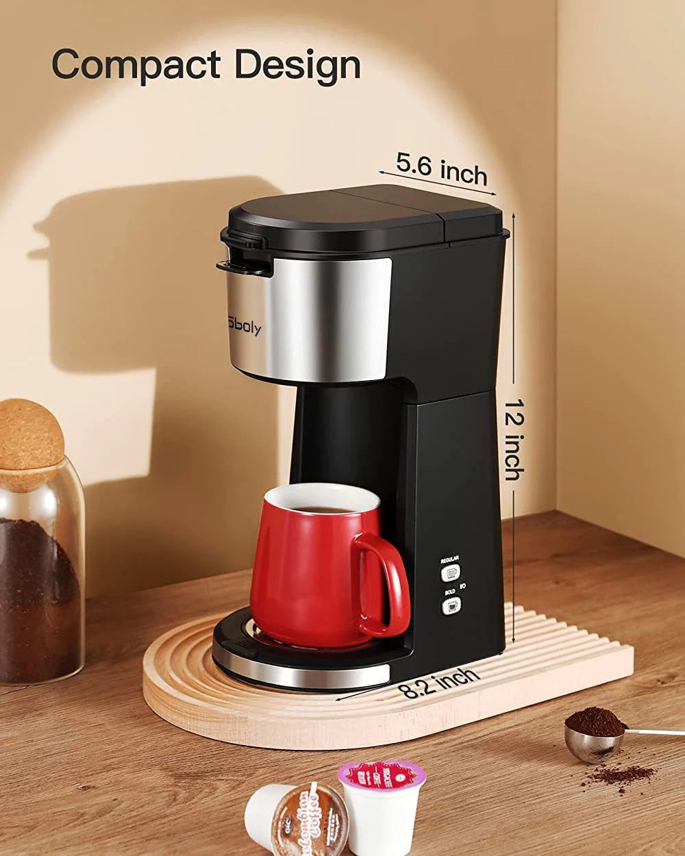 Single Serve Coffee Maker for K Cup & Ground Coffee, 6 to 14 oz Black T9084