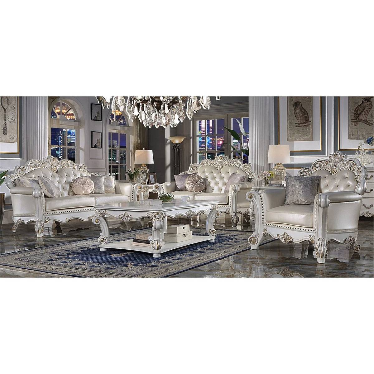 Champagne PU Sofa with 5 Pillows D6935