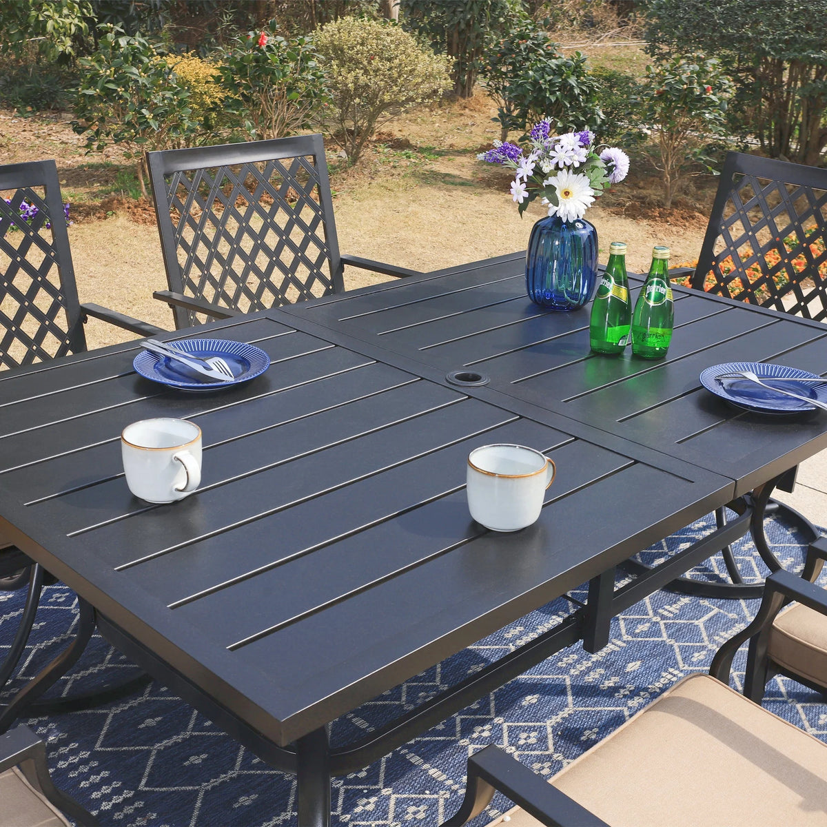 7 Piece Metal Outdoor Patio Dining Set with 6 Swivel Chairs and Dining Table K4861