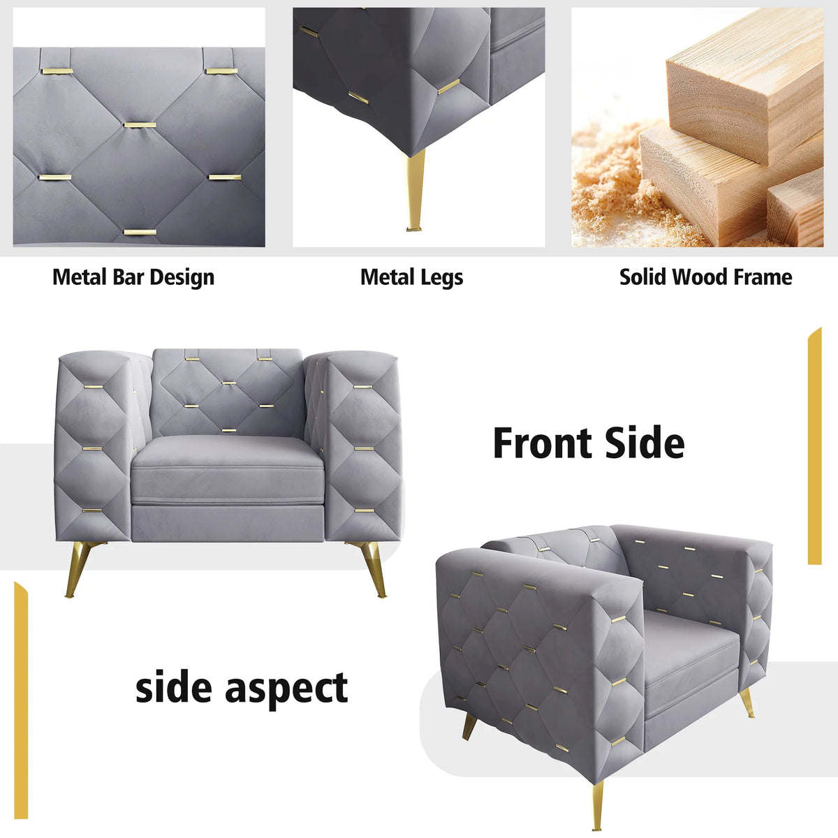 3 Piece Gray Velvet Sofa I964723