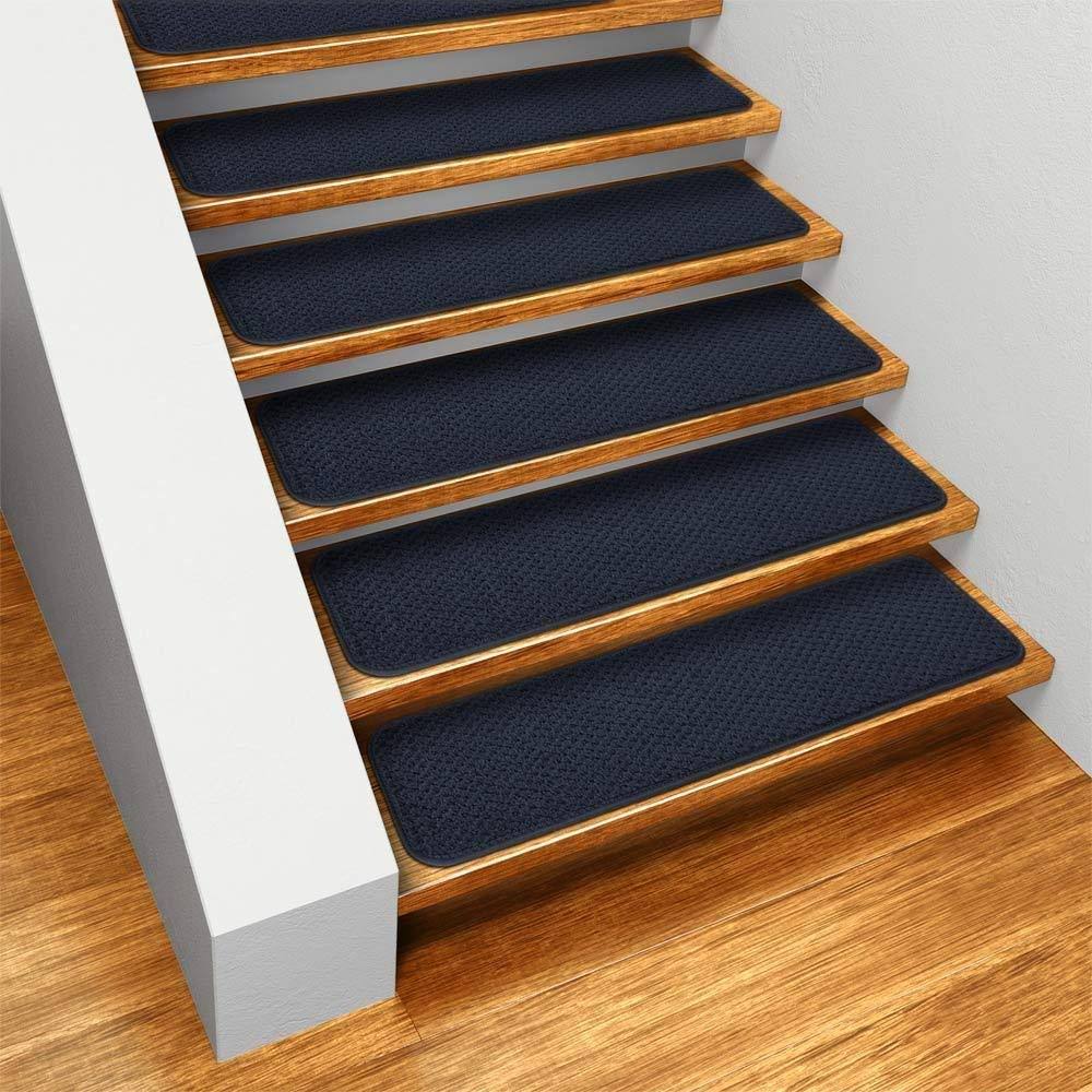 Set of 15 Skid-Resistant Carpet Stair Treads Navy Blue 8 in. x 30 in. I66059