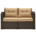 Brown Wicker Rattan Corner Sofa with Beige Cushions Y1049