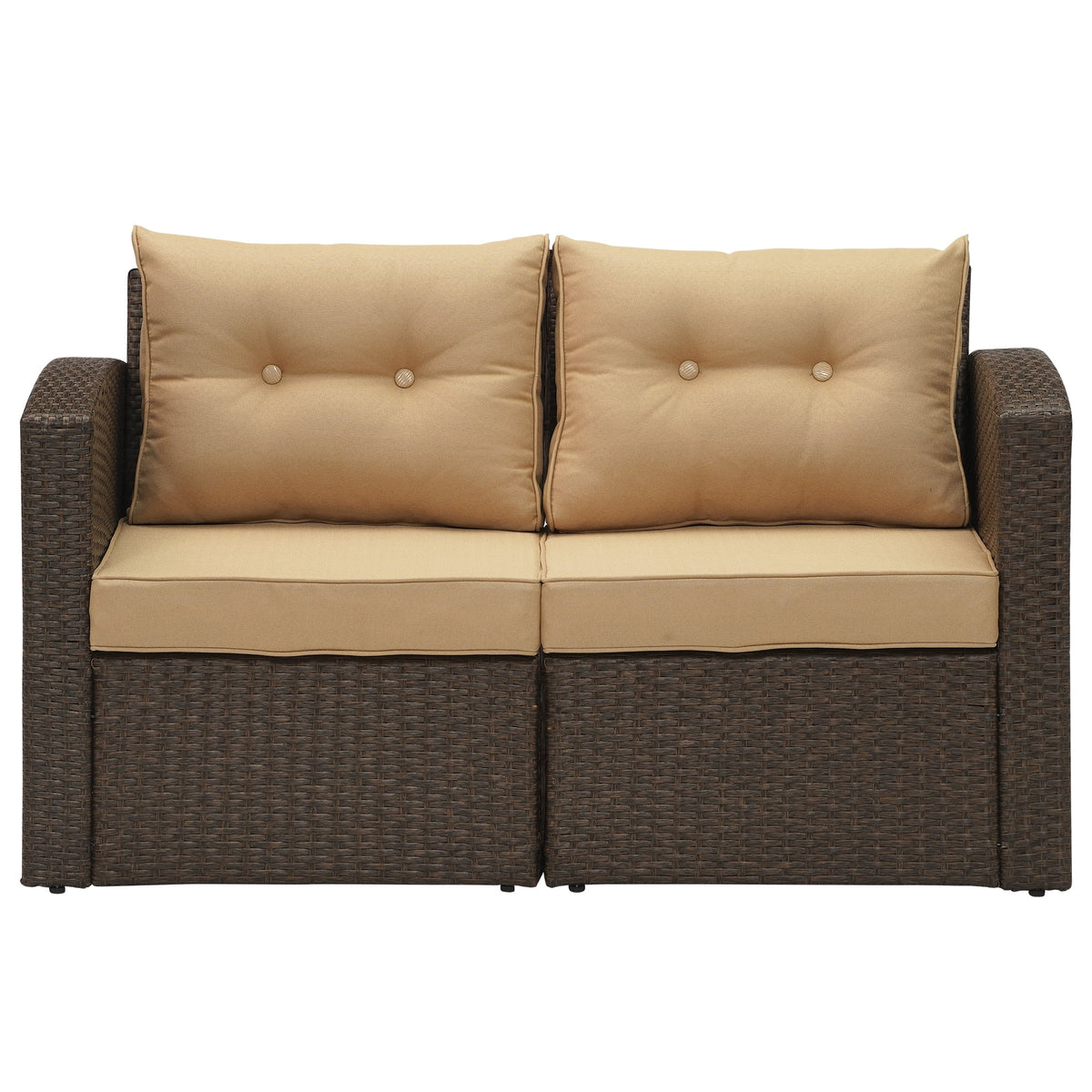 Brown Wicker Rattan Corner Sofa with Beige Cushions Y1049