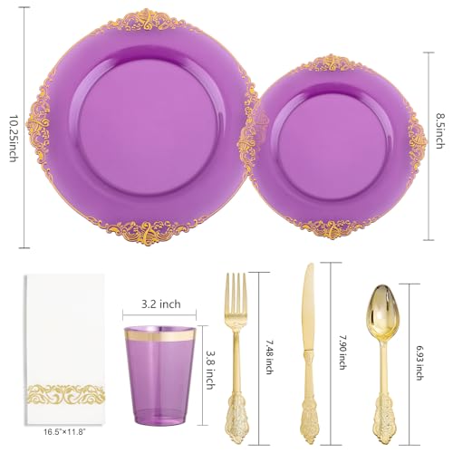 350PCS Clear Gold Plastic Plates Dinnerware Sets L5189