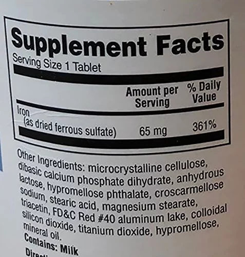 325 mg Ferrous Sulfate Enteric-Coated Dietary Supplement, 1000 Count R86112