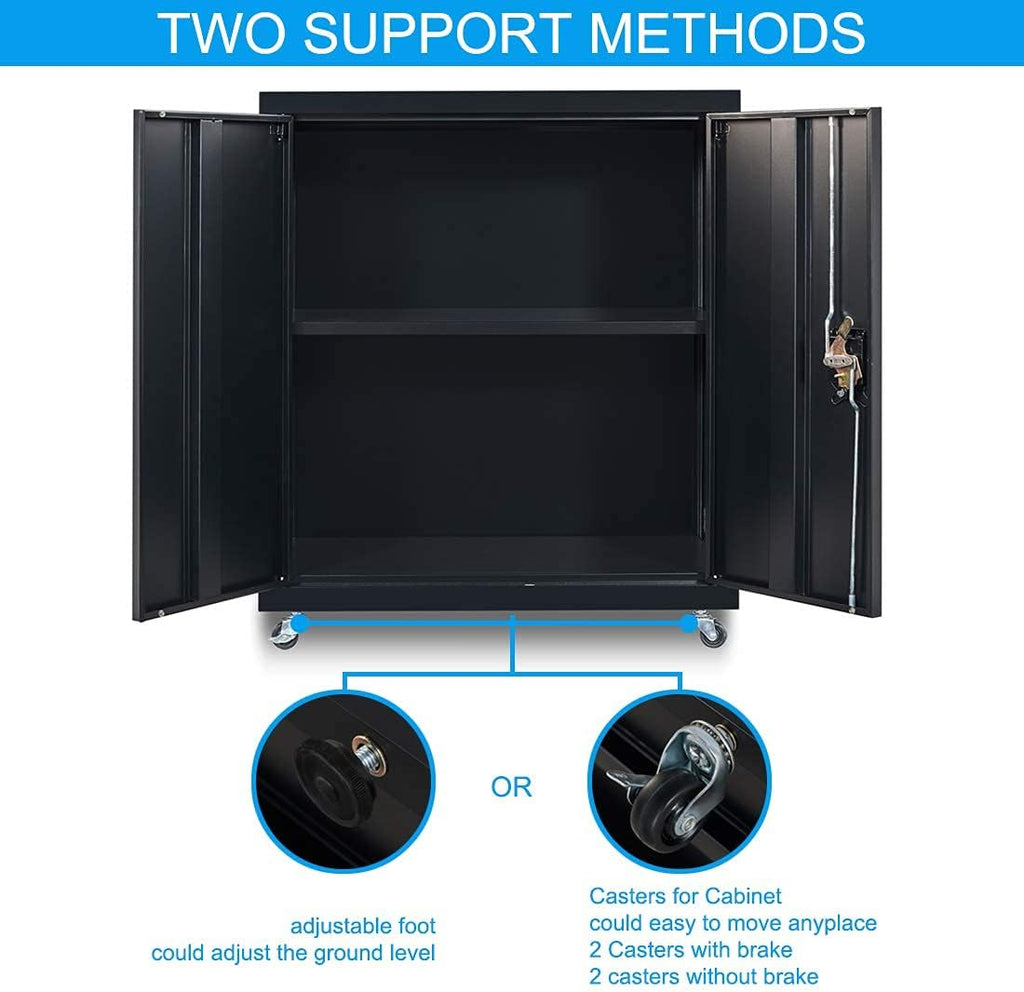 Metal Storage Cabinet with Wheels, Lock and Adjustable Shelf I796661