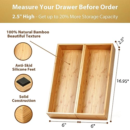 2.5" High Bamboo Drawer Organizer Storage Boxes J9309