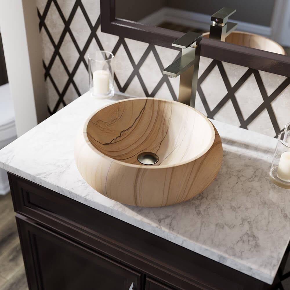 Sandstone Vessel Sink Ensemble with Brushed Nickel Finish Faucet A1865