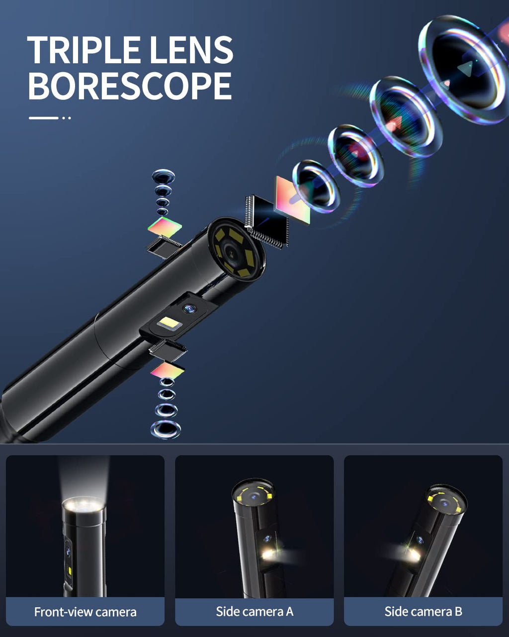 16.4ft Waterproof Flexible Borescope Inspection Camera with Light R439