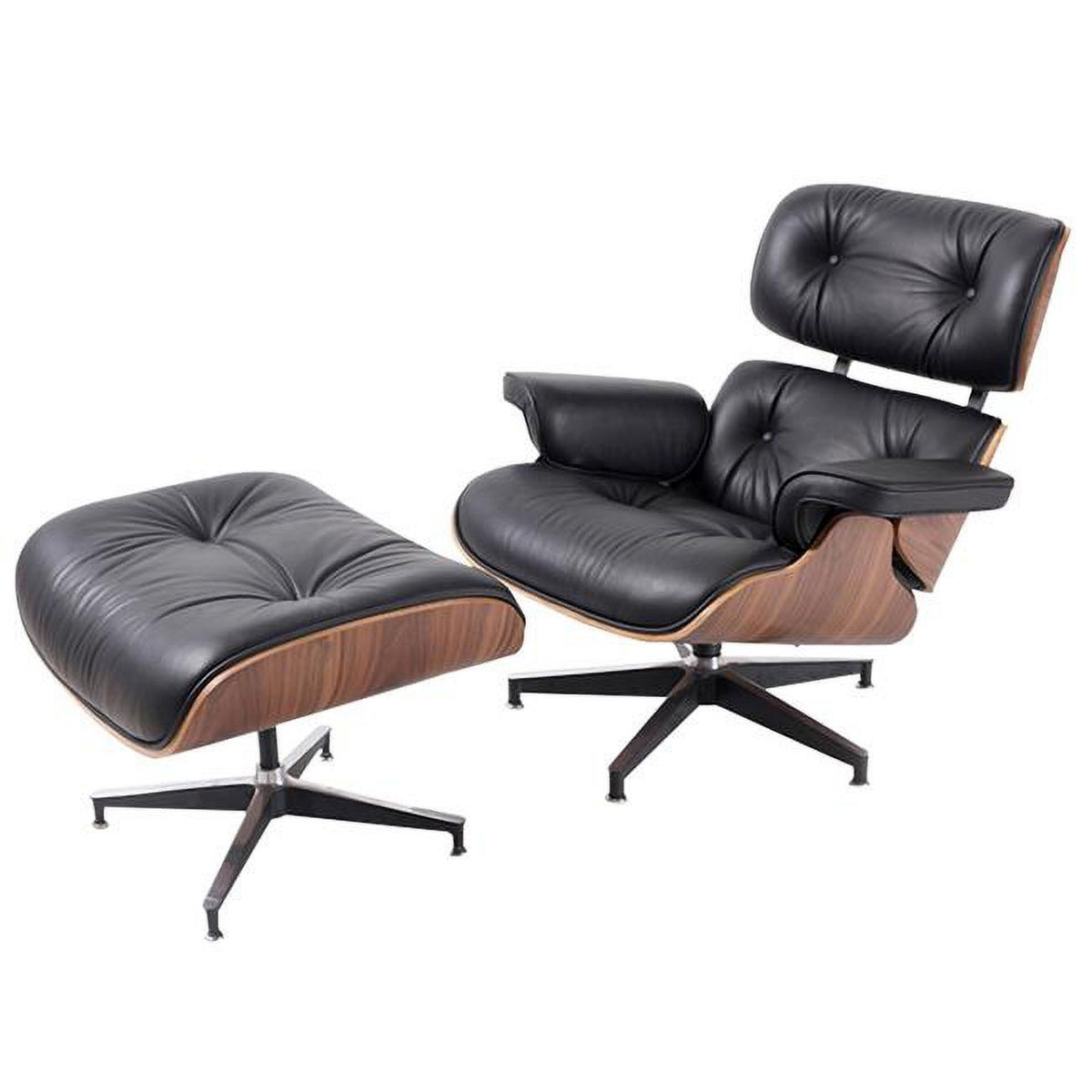 Black Tufted Leather Swivel Lounge Chair with Ottoman X6907