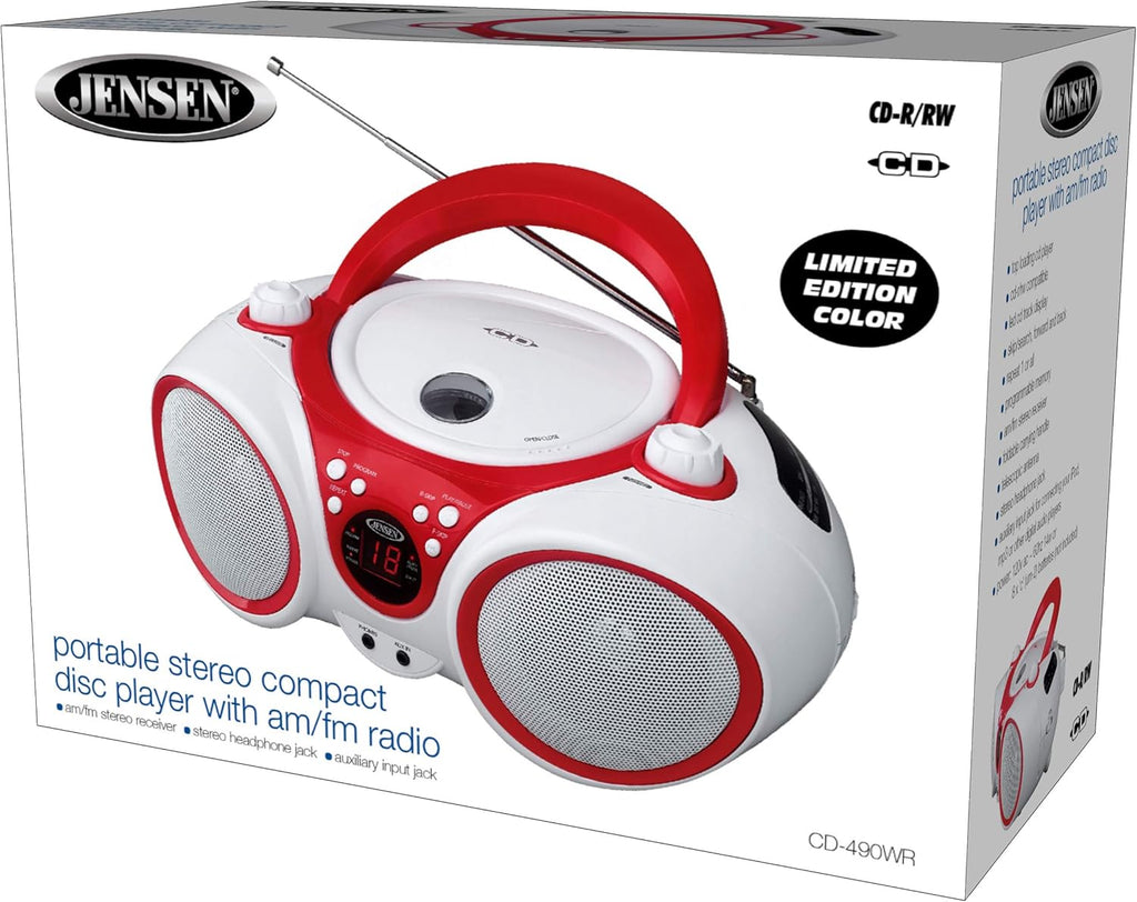 White/Red Portable Stereo Boombox with CD Player, AM/FM Radio, Pack of 2 R1114