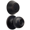 Antique Brass Ball Doorknob and Deadbolt Combo Pack J83994