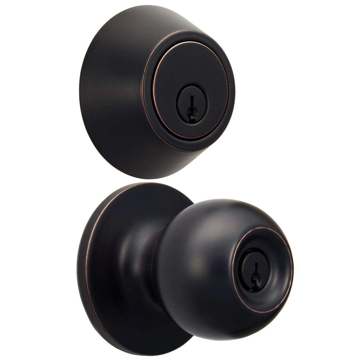 Antique Brass Ball Doorknob and Deadbolt Combo Pack J83994