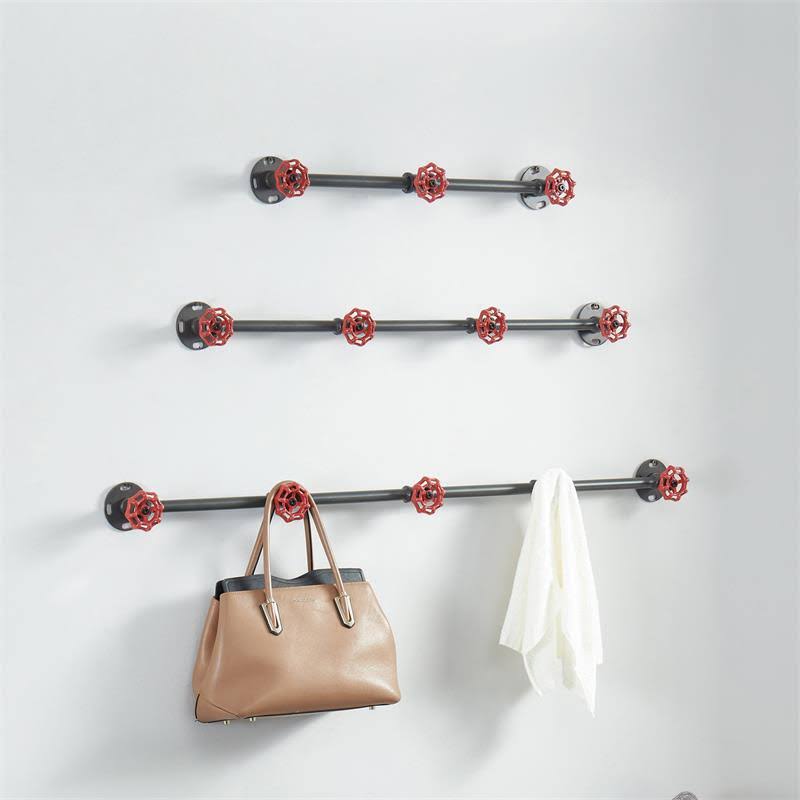 Industrial Metal 4-Hook Coat Rack in Sand Black Y885710