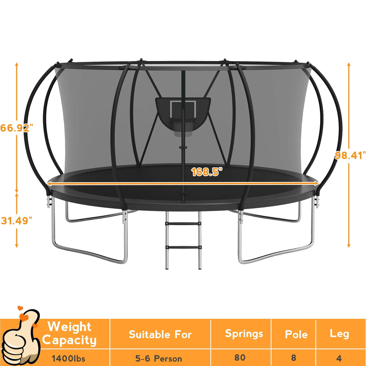 10FT 12FT 14FT 16FT Trampoline with Basketball Hoop & Light M190