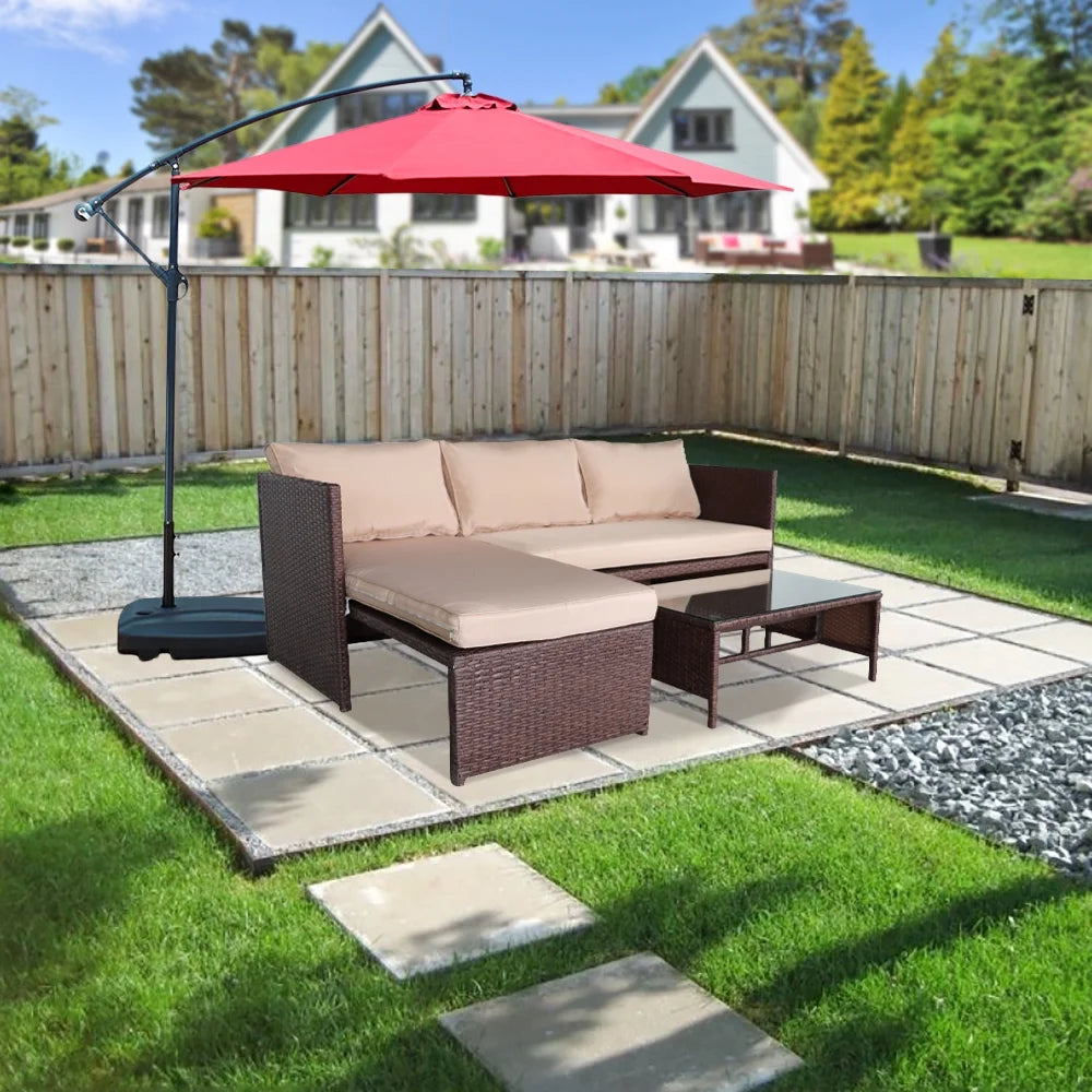 Rattan Sofa 3 Pieces Wood PE Wicker Ottoman With Coffee Table Patio Sofa Set U606824