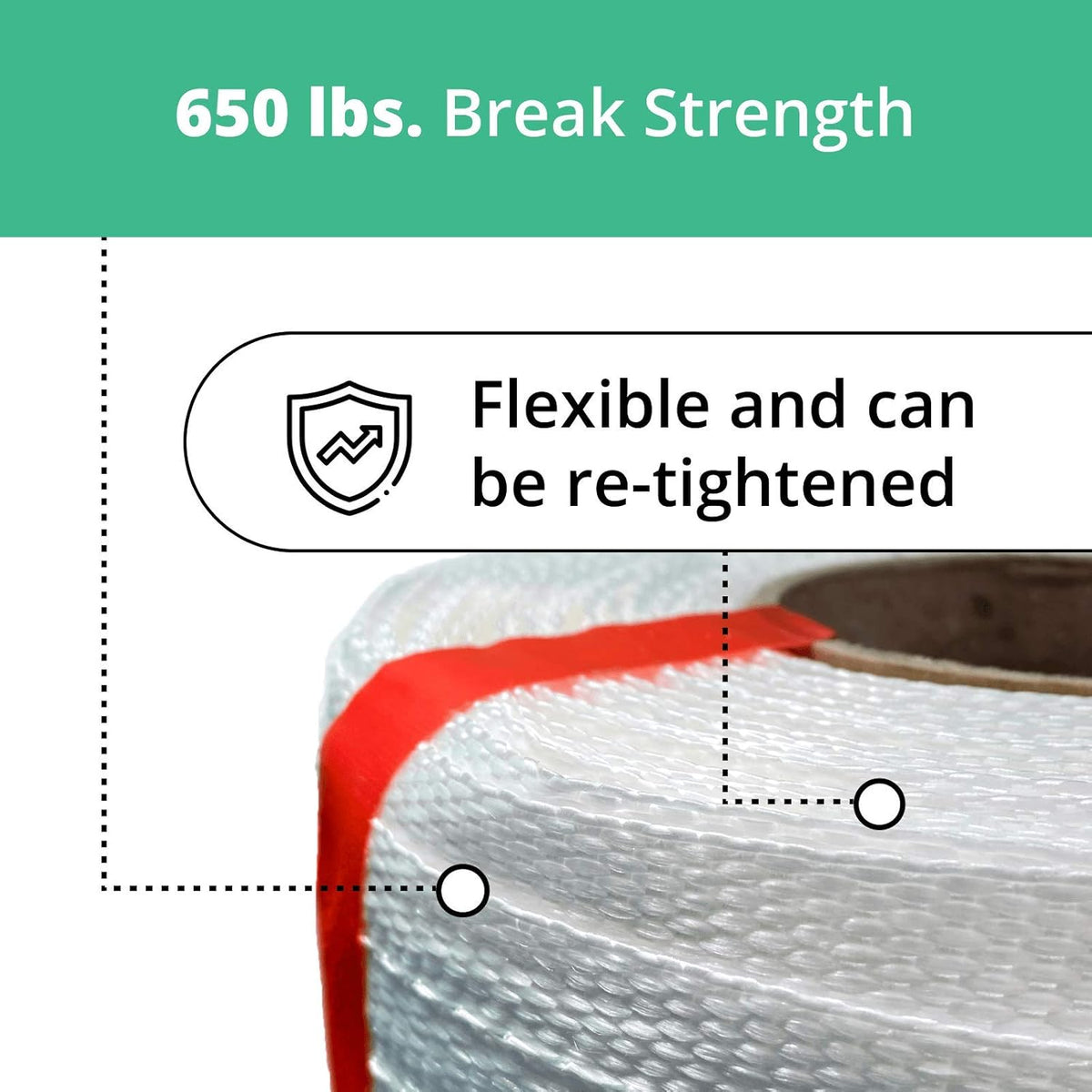 1/2" Heavy Duty Woven Cord Strapping, 1500' Length, 650 lb. Break Strength, Pack of 2 O18845