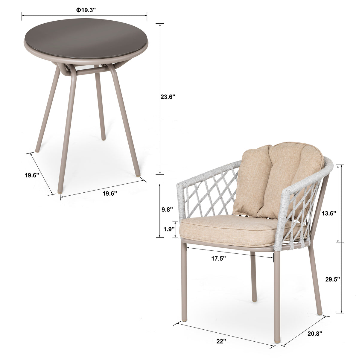 3pcs Steel Rope Bistro Set with Cushions I60898